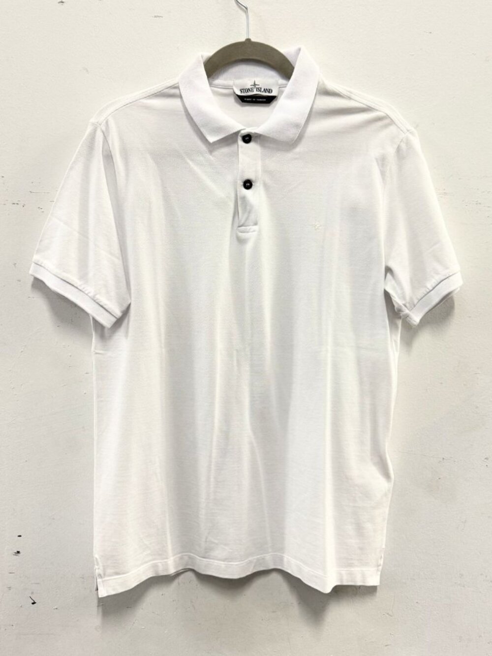 STONE ISLAND White Chest Logo Short Sleeve Slim Fit Polo Shirt Sz L